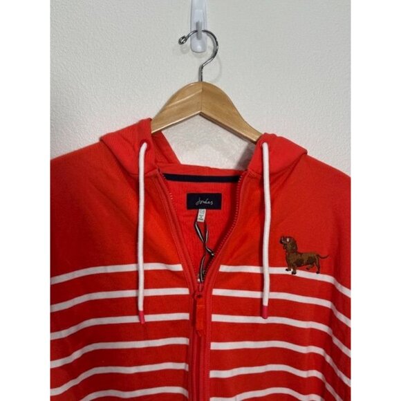 NWT Womens Joules Red & White Striped Zip-Up Hoodie w/Dachshund Embroidery - Picture 8 of 16